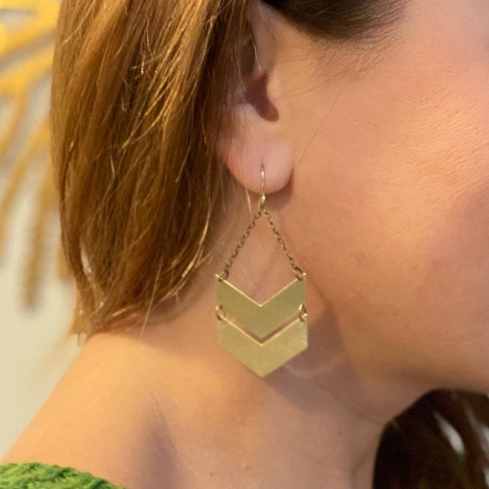 Cute brass chevron earrings made with gold plated hooks